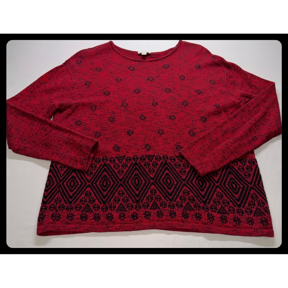 J. Jill Sweater Women Medium Red Geometric Knit Pullover Casual